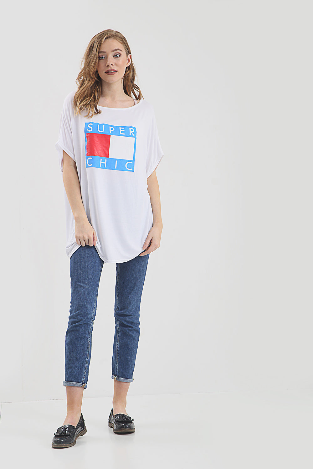 Super Chic Slogan Print Oversize Basic Tshirt - bejealous-com