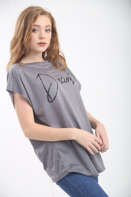 'Dramatic' Slogan Print Grey Baggy TShirt - bejealous-com