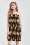 Sheering Bardot Yellow Floral Mini Swing Dress - bejealous-com