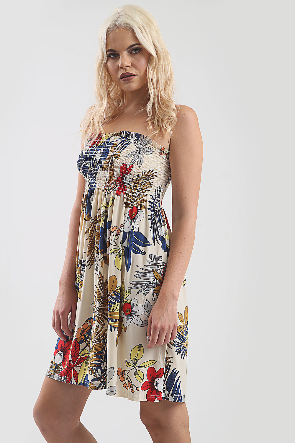 Tropical Print Black Bardot Mini Swing Dress - bejealous-com