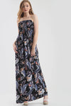 Tropical Print Bardot Black Maxi Dress - bejealous-com