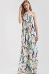 Tropical Print Bardot Cream Maxi Dress - bejealous-com