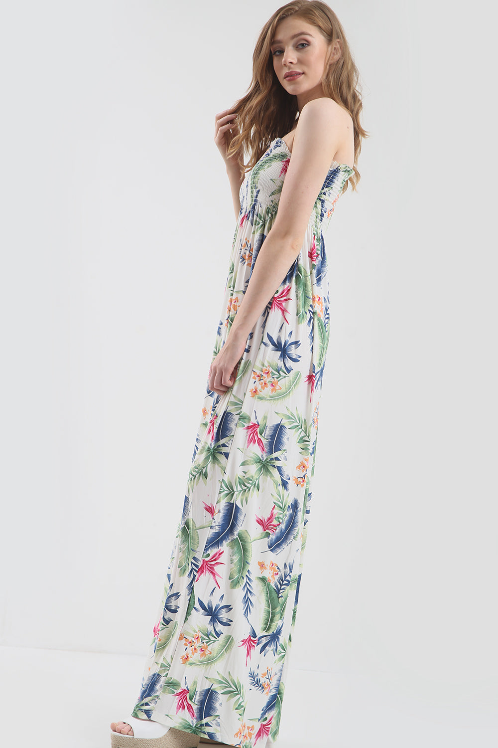 Tropical Print Bardot Black Maxi Dress - bejealous-com