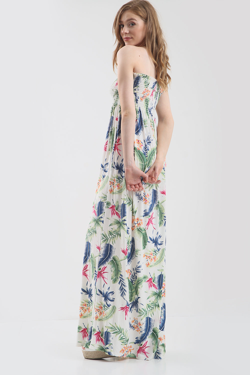 Tropical Print Bardot Black Maxi Dress - bejealous-com