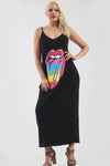 Strappy Rainbow Lips Print Charcoal Maxi Dress - bejealous-com
