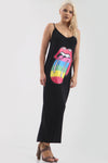 Strappy Rainbow Lips Print Charcoal Maxi Dress - bejealous-com