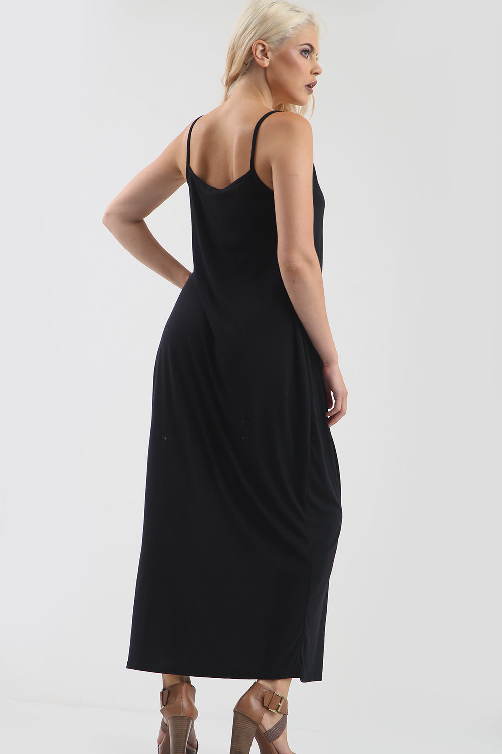 Strappy Rainbow Lips Print Charcoal Maxi Dress - bejealous-com