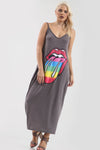 Strappy Rainbow Lips Print Charcoal Maxi Dress - bejealous-com