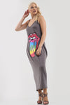 Strappy Rainbow Lips Print Charcoal Maxi Dress - bejealous-com