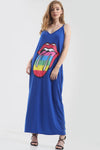 Strappy Rainbow Lips Print Charcoal Maxi Dress - bejealous-com