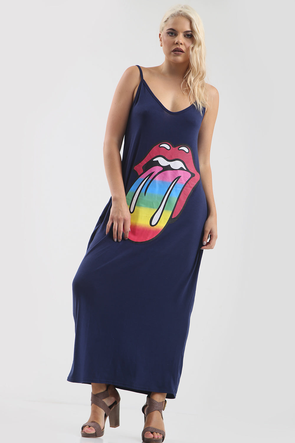 Strappy Grey Rainbow Graphic Print Maxi Dress - bejealous-com