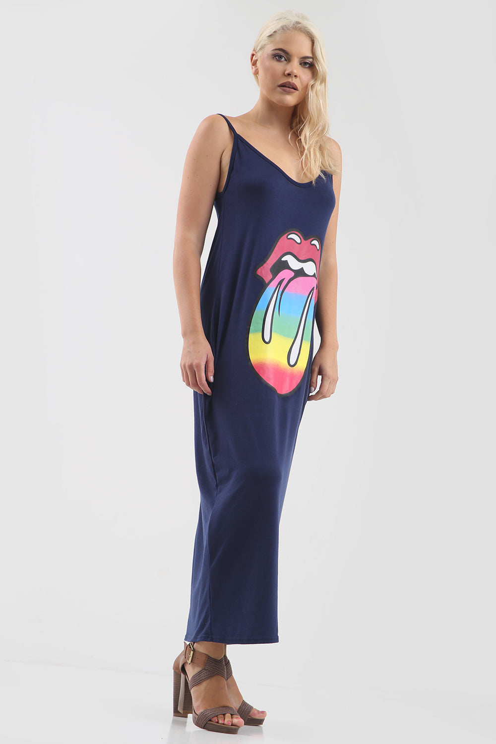 Strappy Grey Rainbow Graphic Print Maxi Dress - bejealous-com