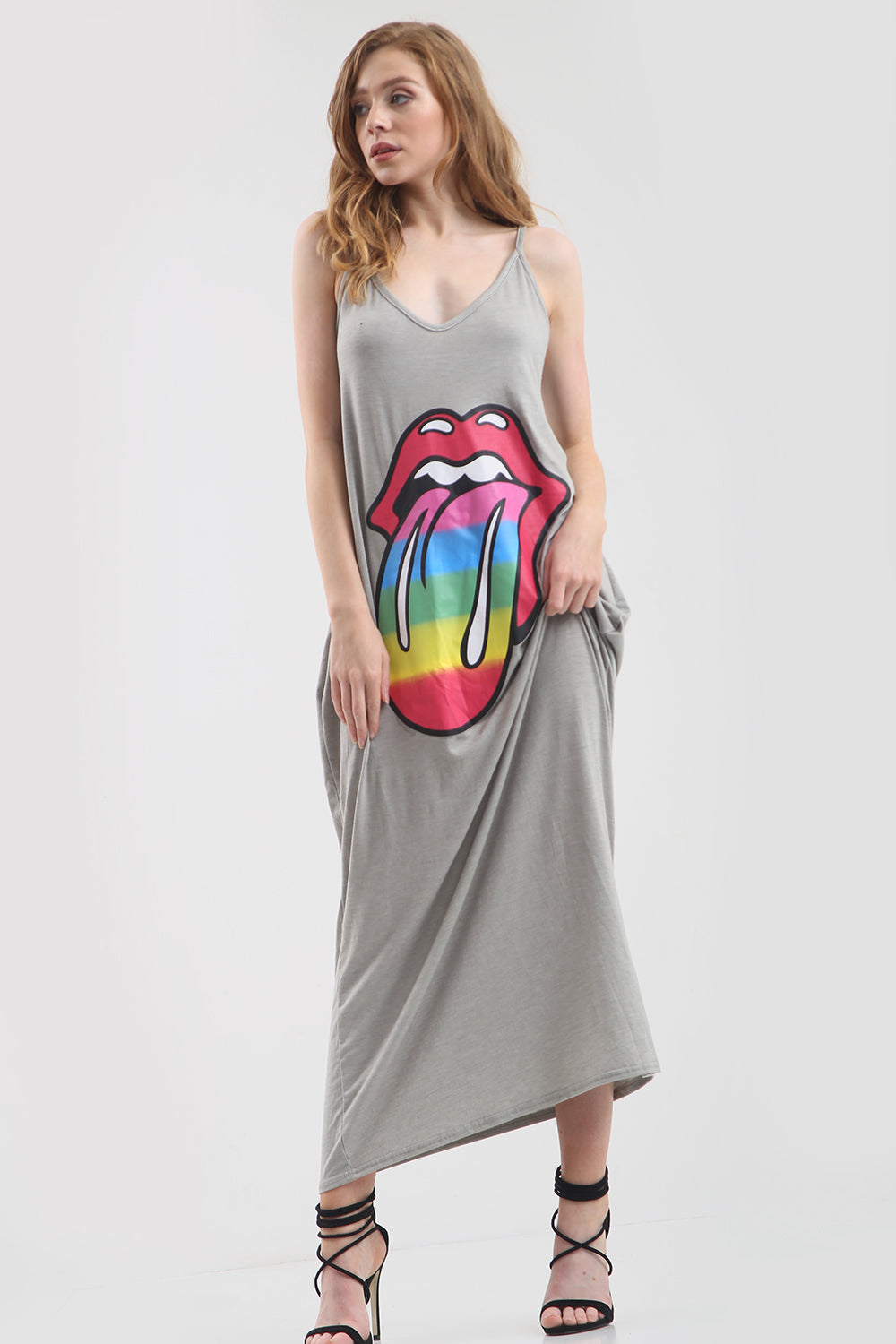 Strappy Black Rainbow Graphic Print Maxi Dress