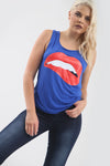 Lips Graphic Print Curved Hem Vest Top - bejealous-com