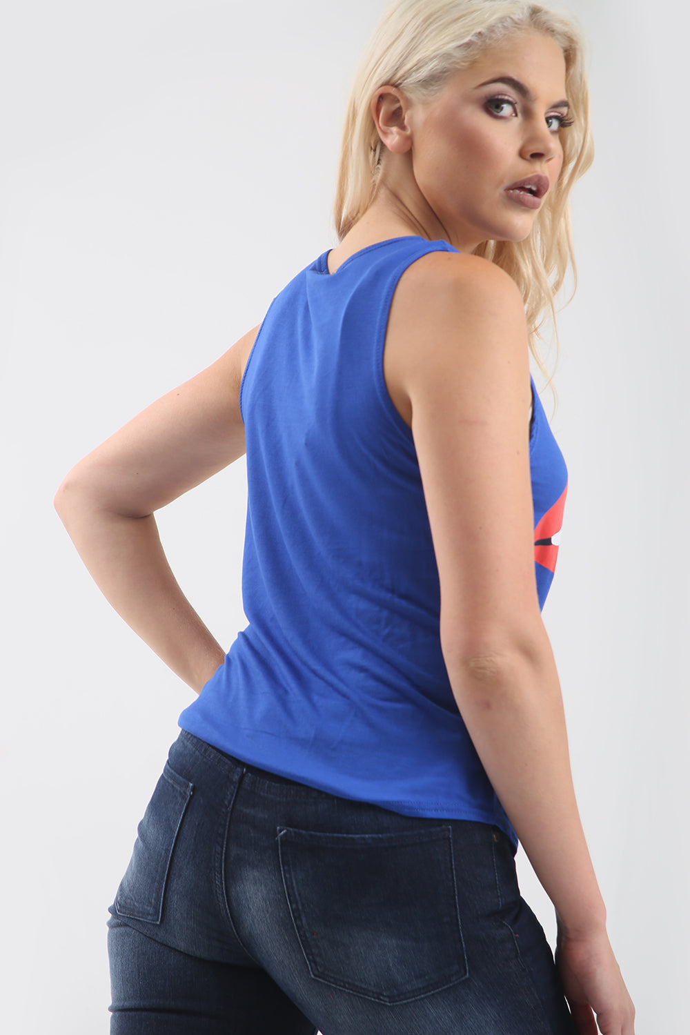 Lips Graphic Print Curved Hem Vest Top - bejealous-com