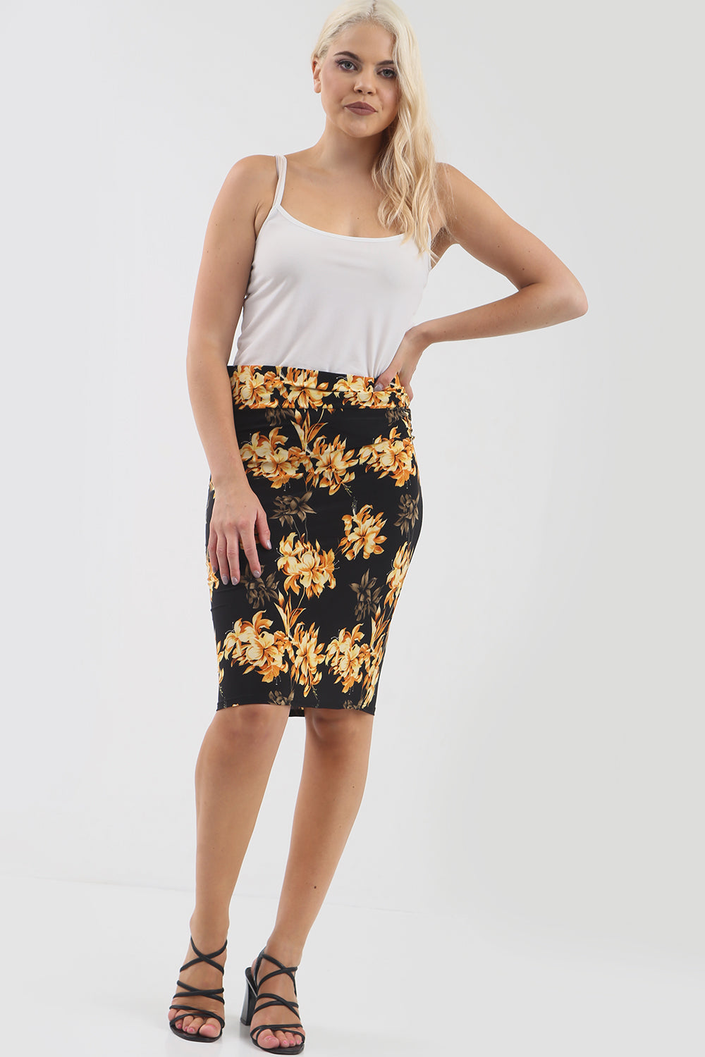 Jessica High Waisted Tropical Bodycon Midi Skirt - bejealous-com