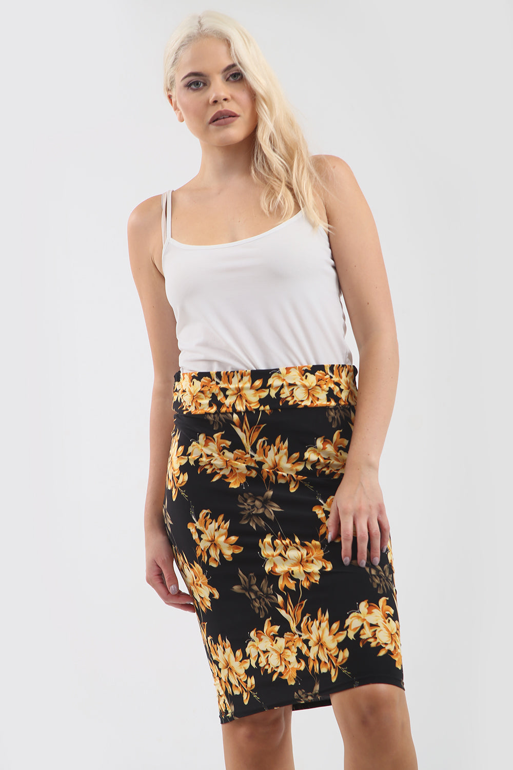 Jessica High Waisted Tropical Bodycon Midi Skirt - bejealous-com