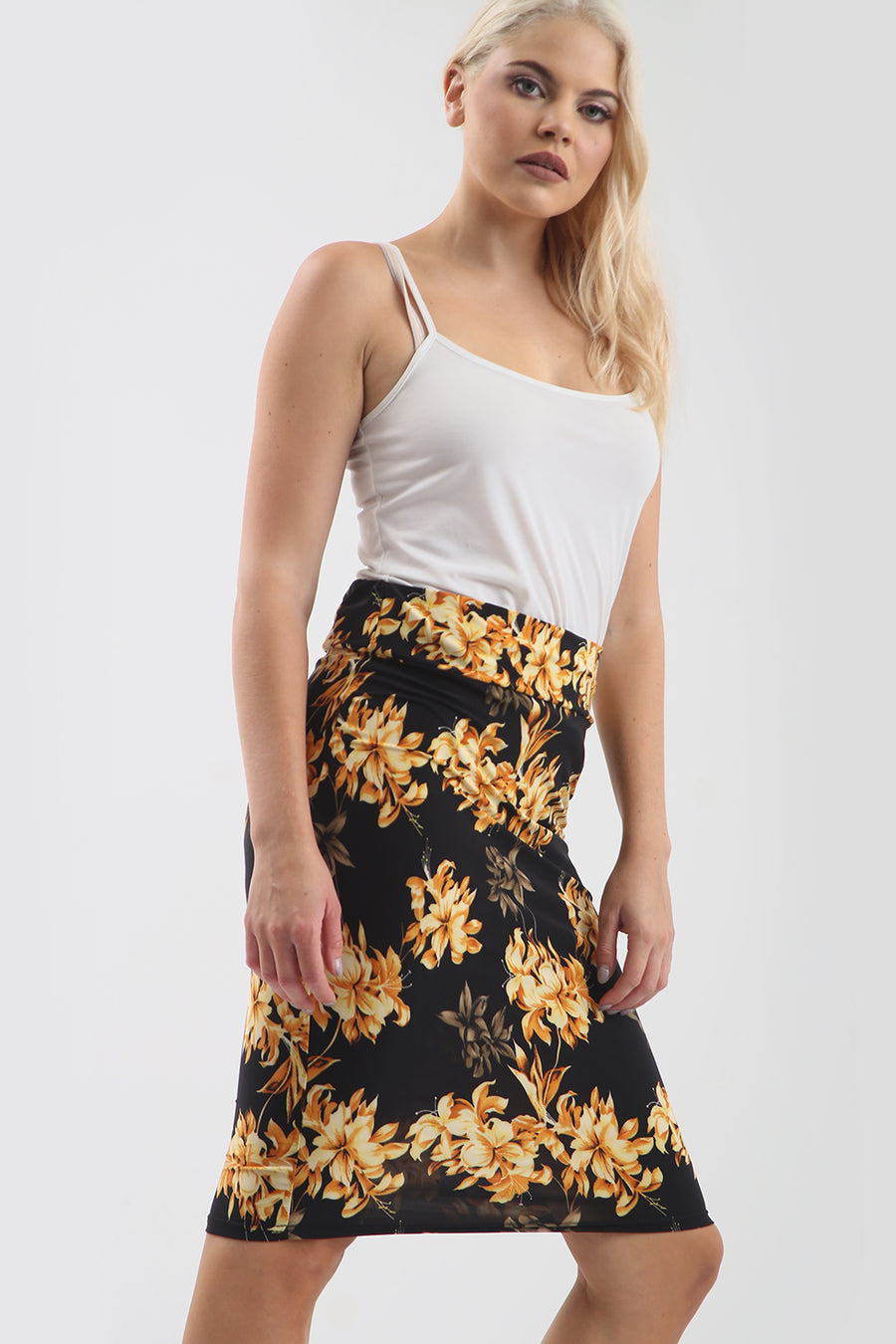 Jessica High Waisted Black Floral Midi Skirt - bejealous-com