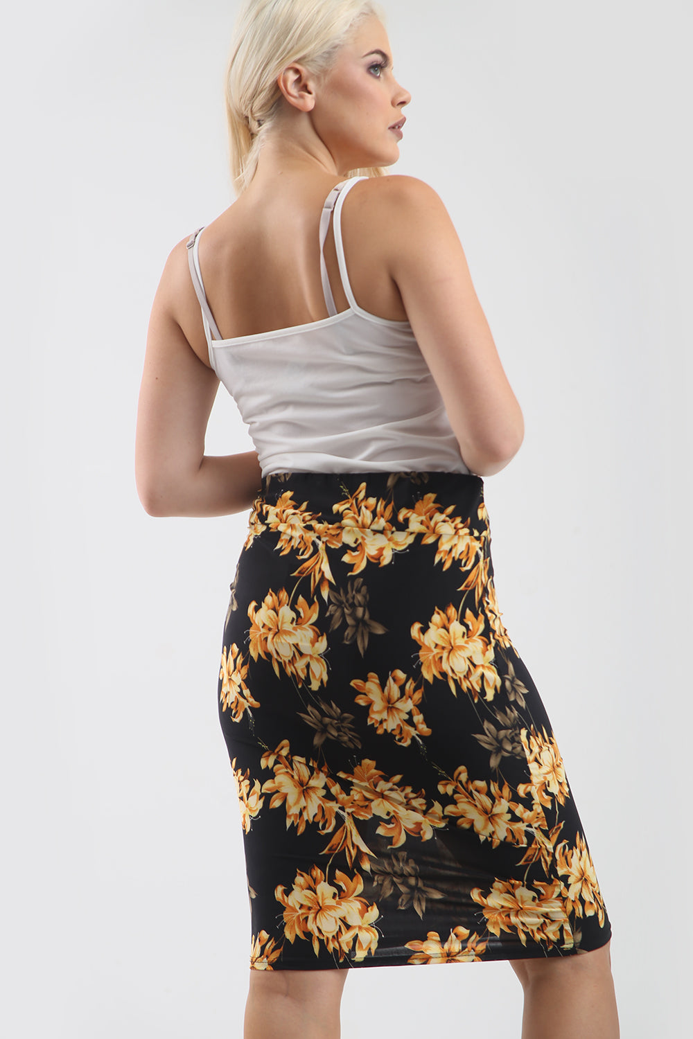Jessica High Waisted Tropical Bodycon Midi Skirt - bejealous-com