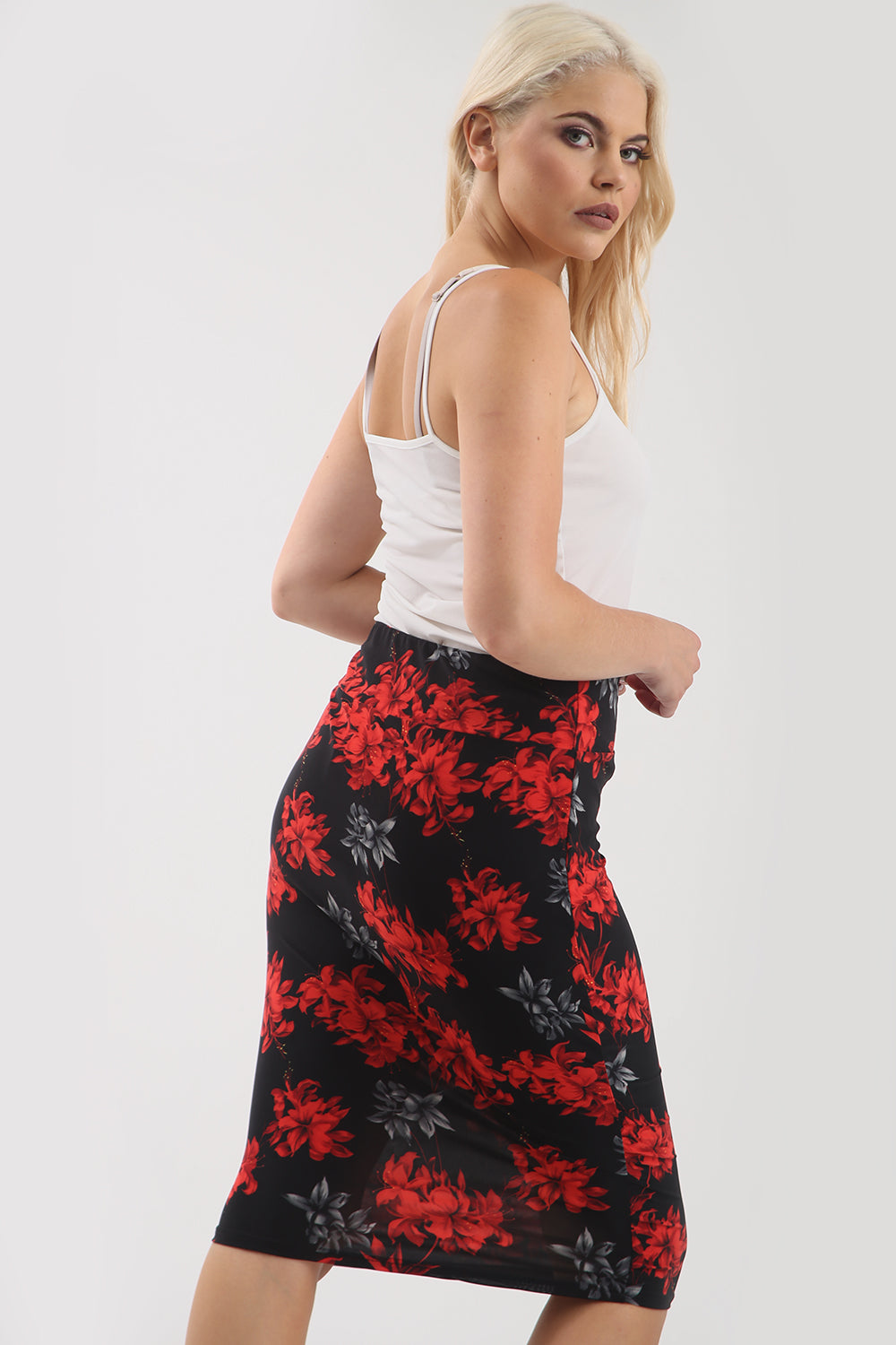 Jessica High Waisted Tropical Bodycon Midi Skirt - bejealous-com