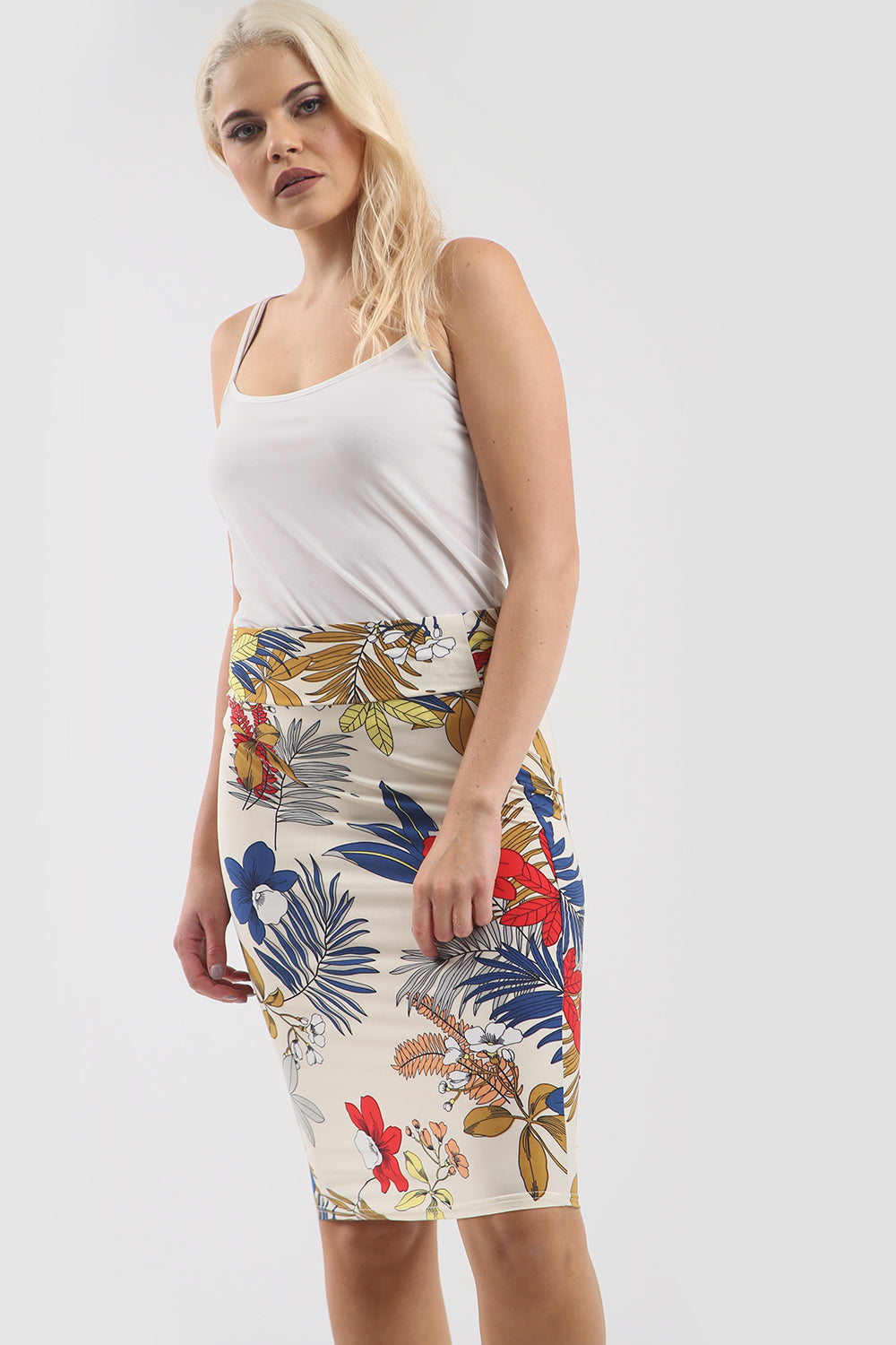 Jessica High Waisted Tropical Print Midi Skirt - bejealous-com