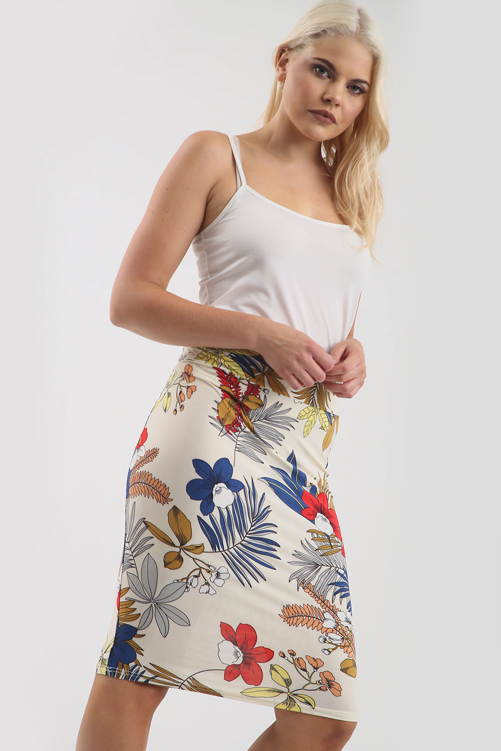 Jessica High Waisted Tropical Print Midi Skirt - bejealous-com