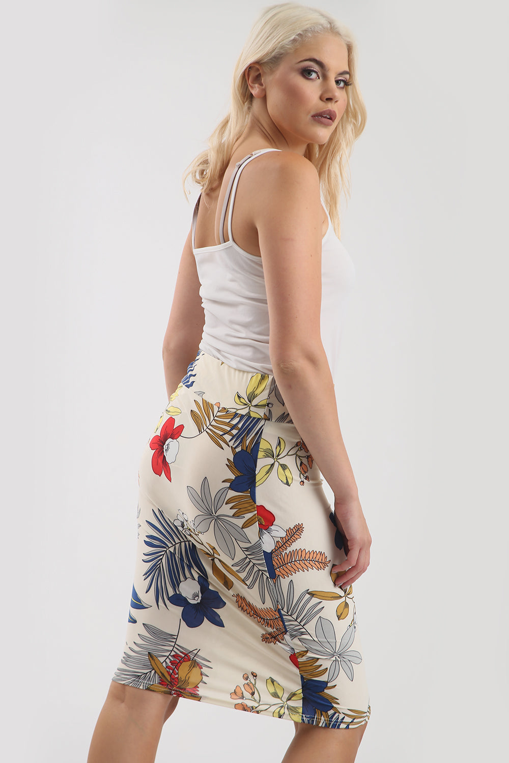 Jessica High Waisted Tropical Print Midi Skirt - bejealous-com