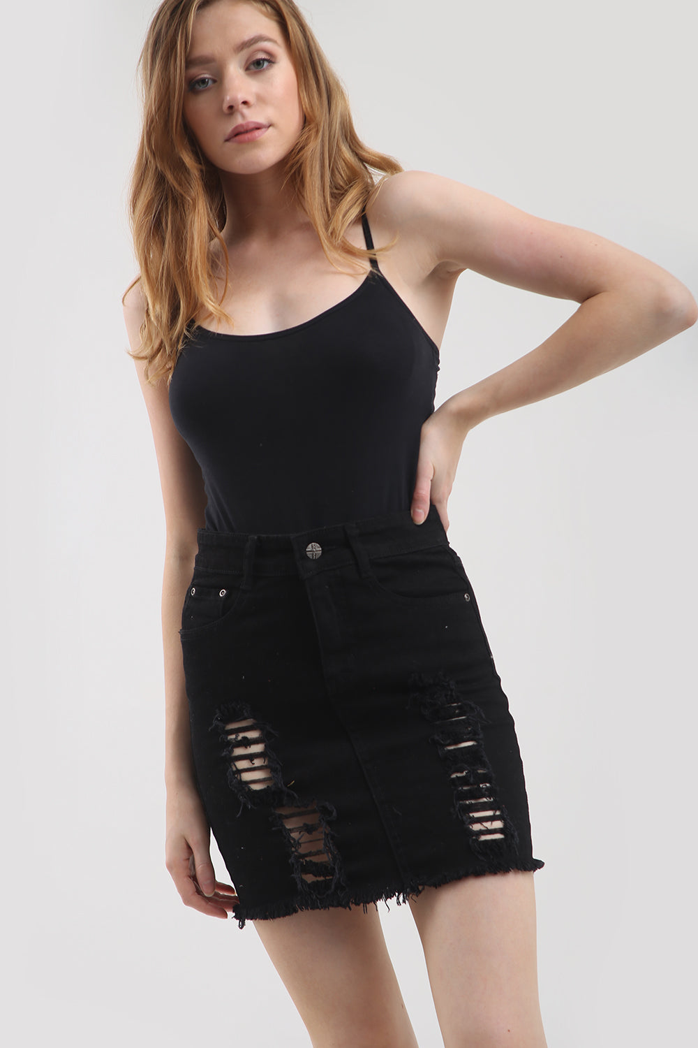 Leona High Waist Ripped Denim Mini Skirt - bejealous-com