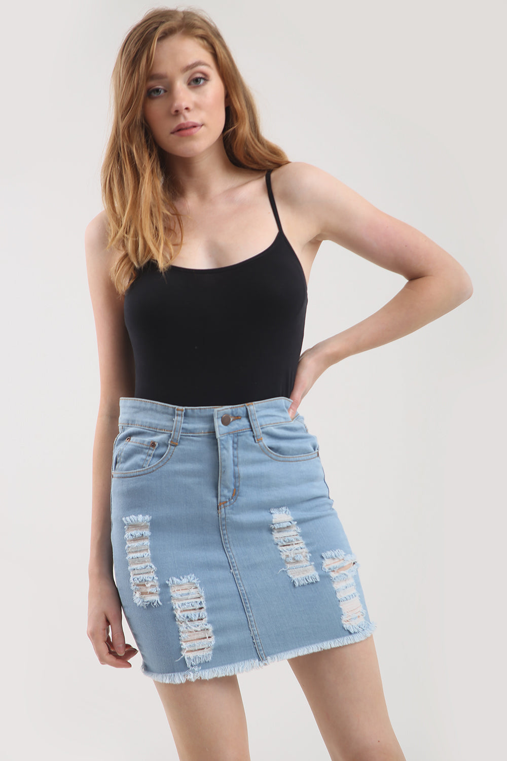 High Waist Black Denim Ripped Mini Skirt - bejealous-com