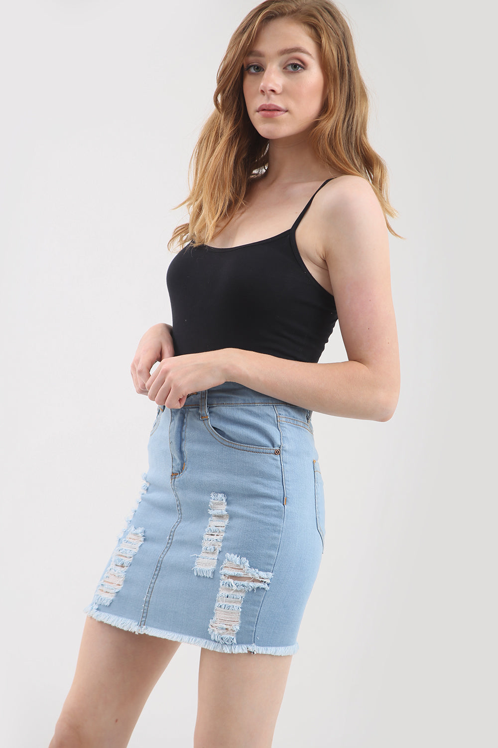 High Waist Black Denim Ripped Mini Skirt - bejealous-com