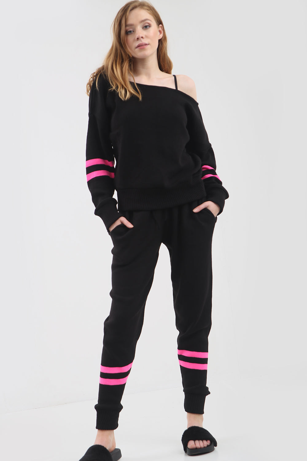 Bardot Neon Striped Knitted Lounge Wear Coord - bejealous-com