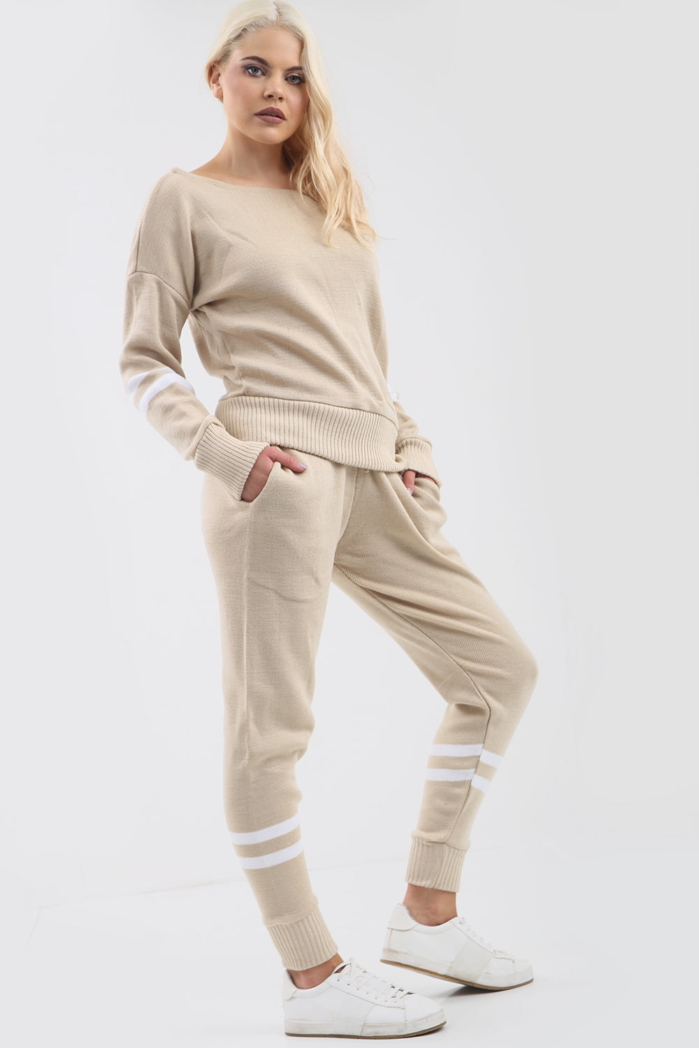 Monochrome Striped Knitted Lounge Wear Coord - bejealous-com
