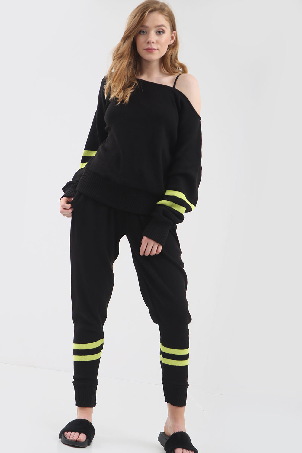 Bardot Neon Striped Knitted Lounge Wear Coord - bejealous-com