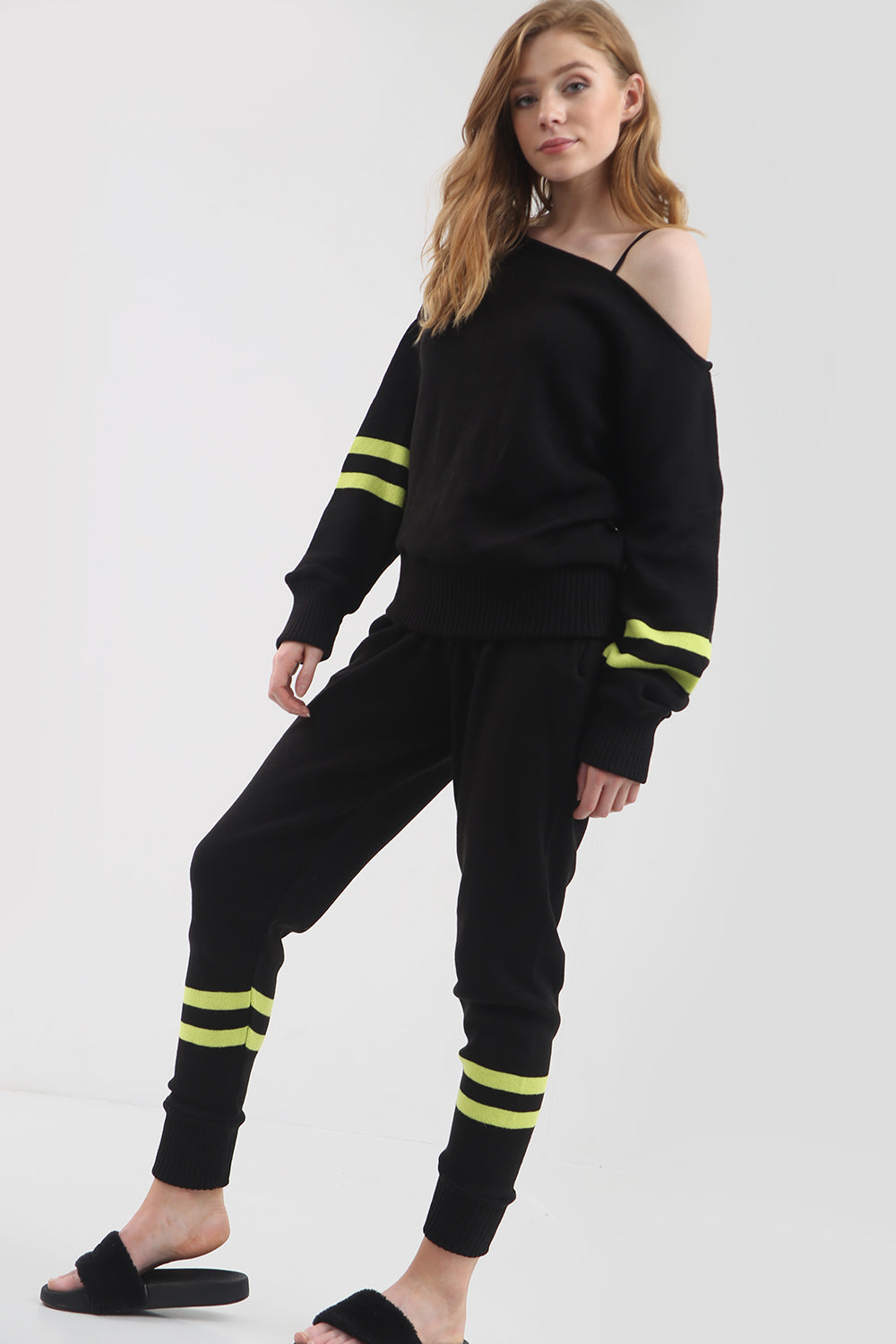 Bardot Neon Striped Knitted Lounge Wear Coord - bejealous-com