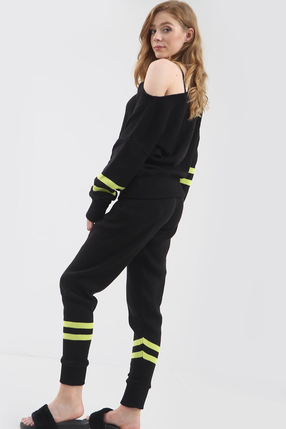 Bardot Neon Striped Knitted Lounge Wear Coord - bejealous-com