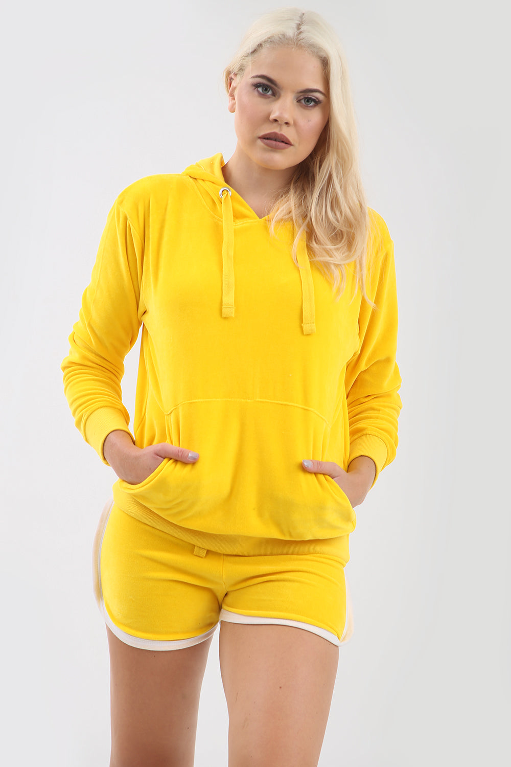 Mustard Faux Velvet Hooded Coord Lounge Set - bejealous-com