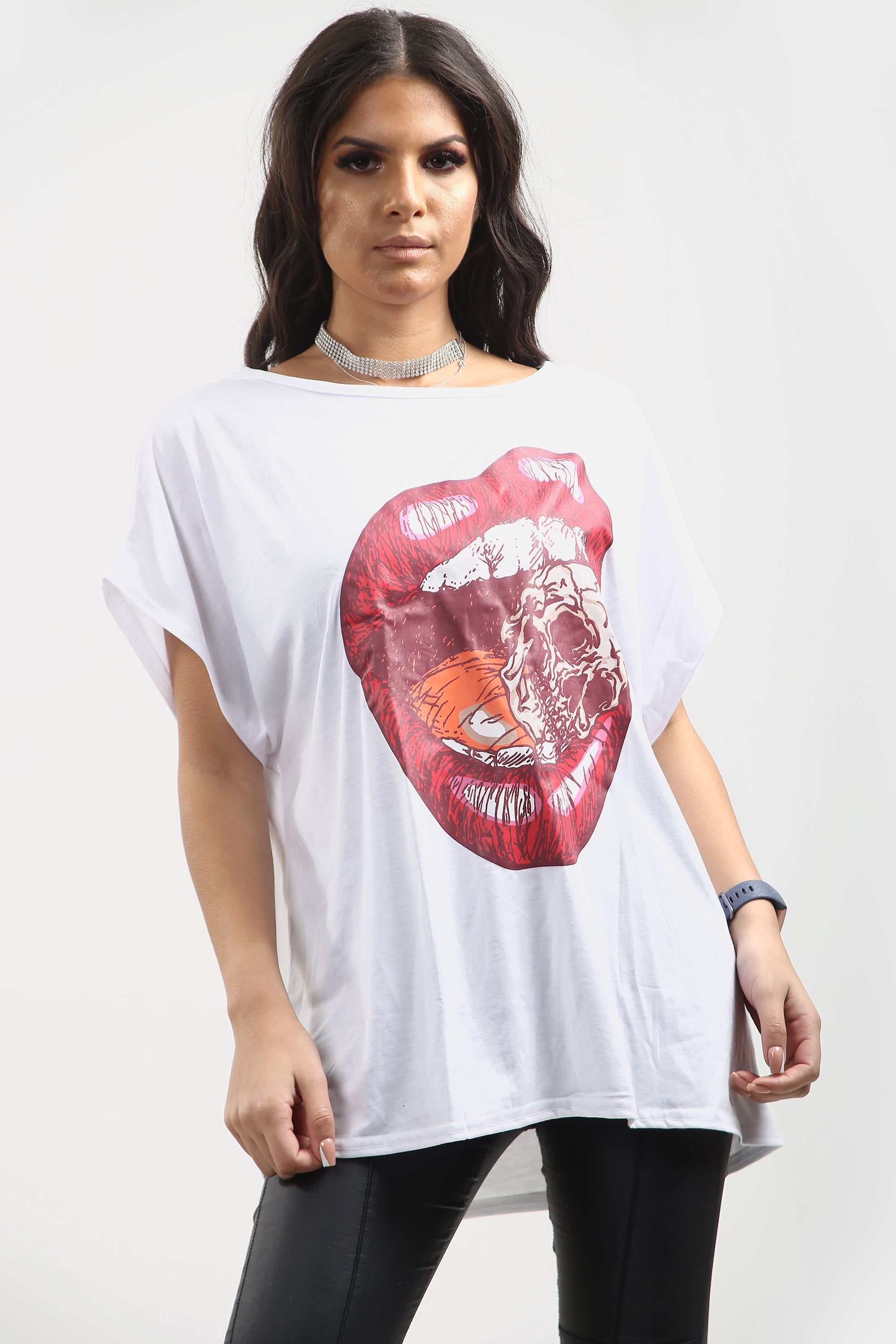 Freya Oversized Bitting Lips Skull Head T Shirt