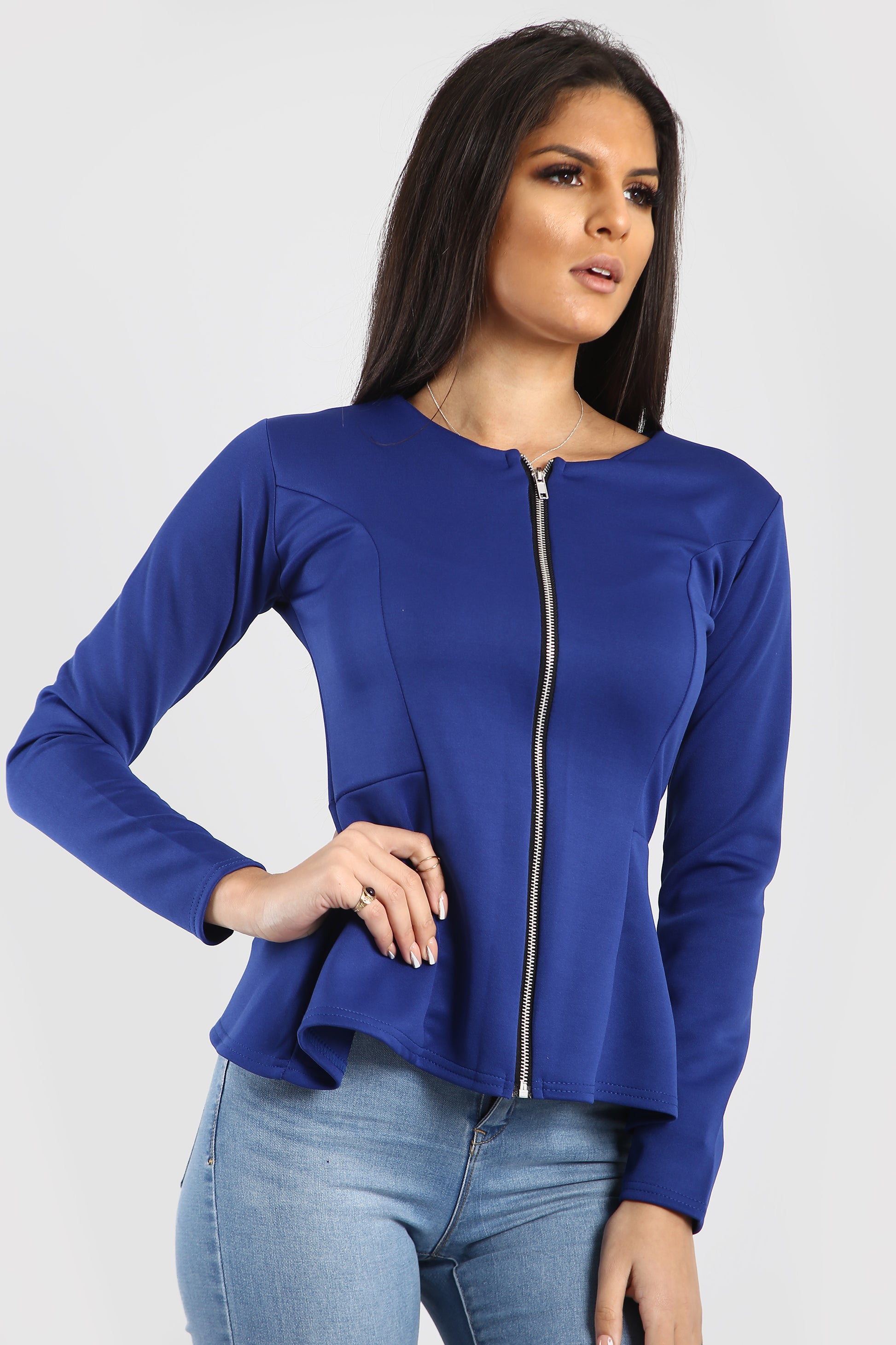 Alice Zip Up Peplum Ruffle Frill Blazer Top