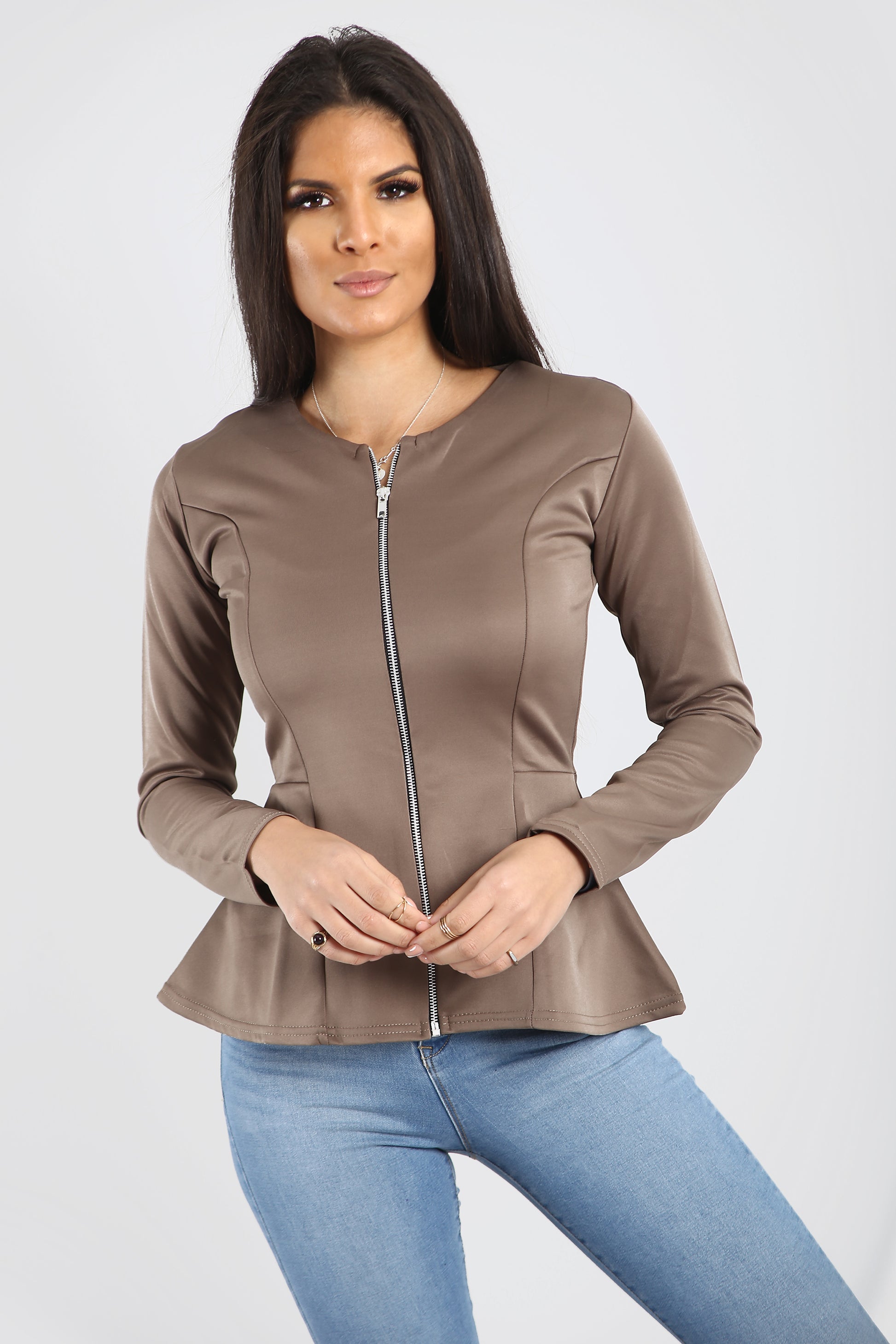Alice Zip Up Peplum Ruffle Frill Blazer Top