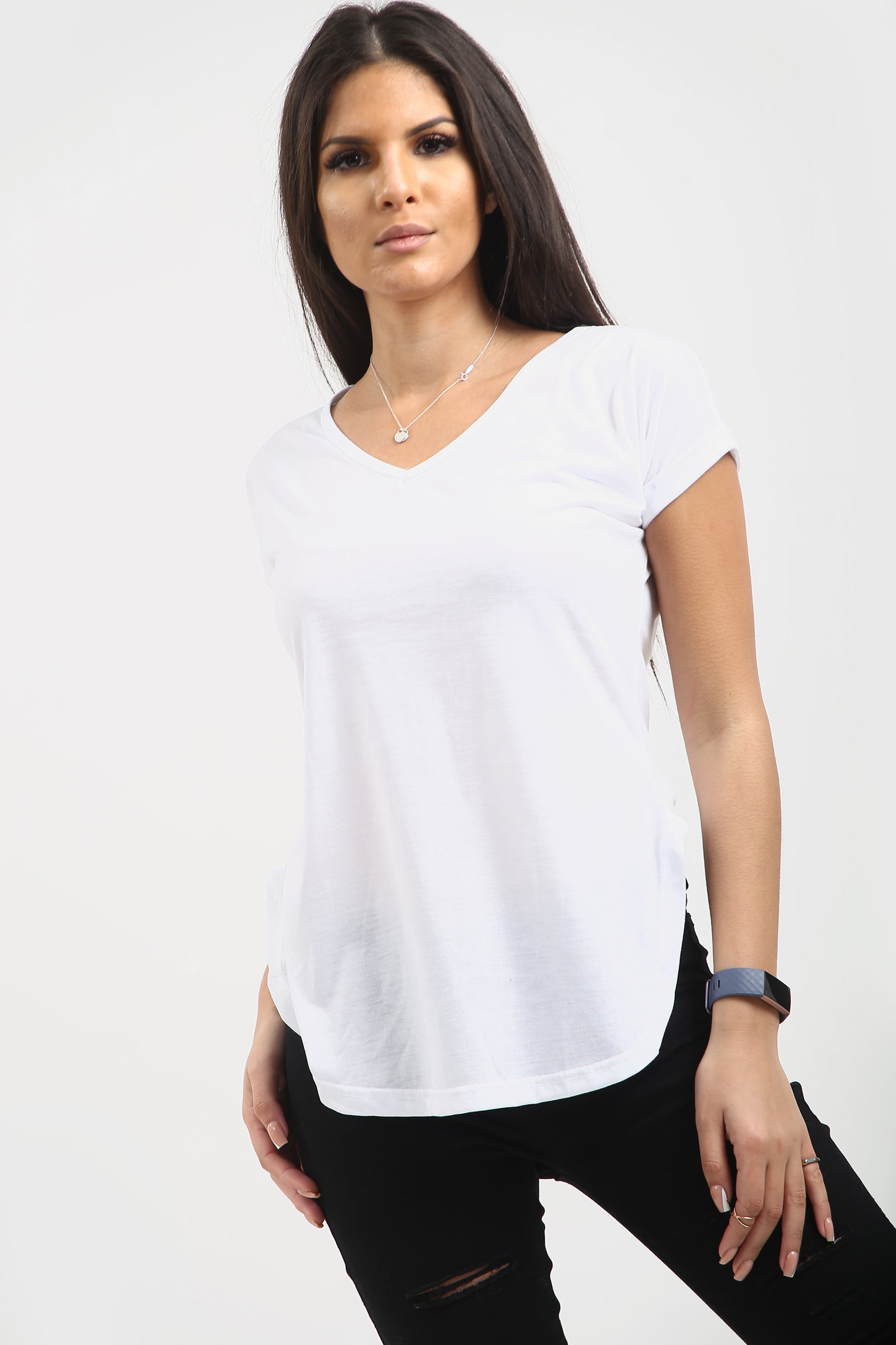 Isla Plain V Neck Curved Hem T Shirt