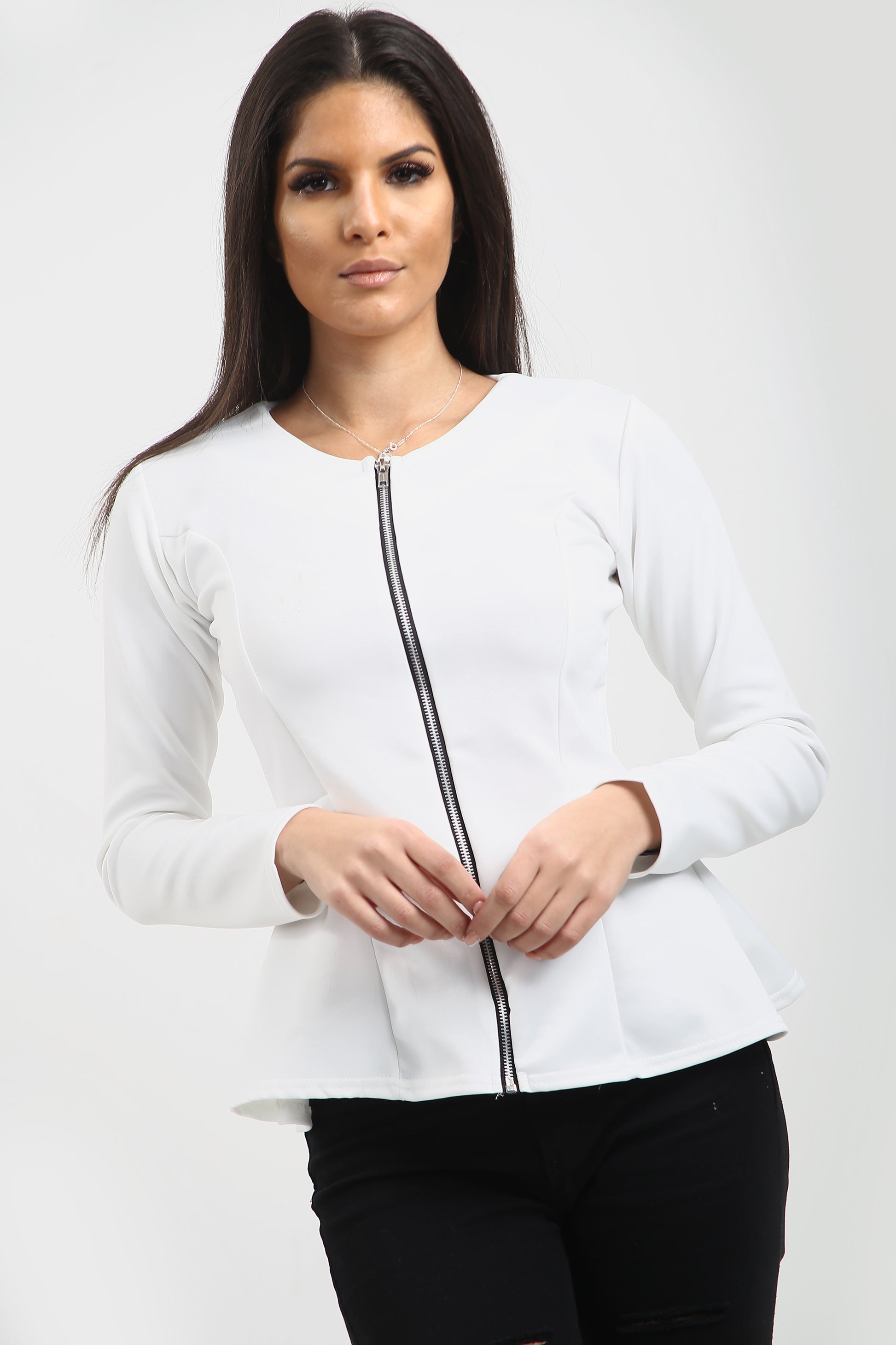 Alice Zip Up Peplum Ruffle Frill Blazer Top