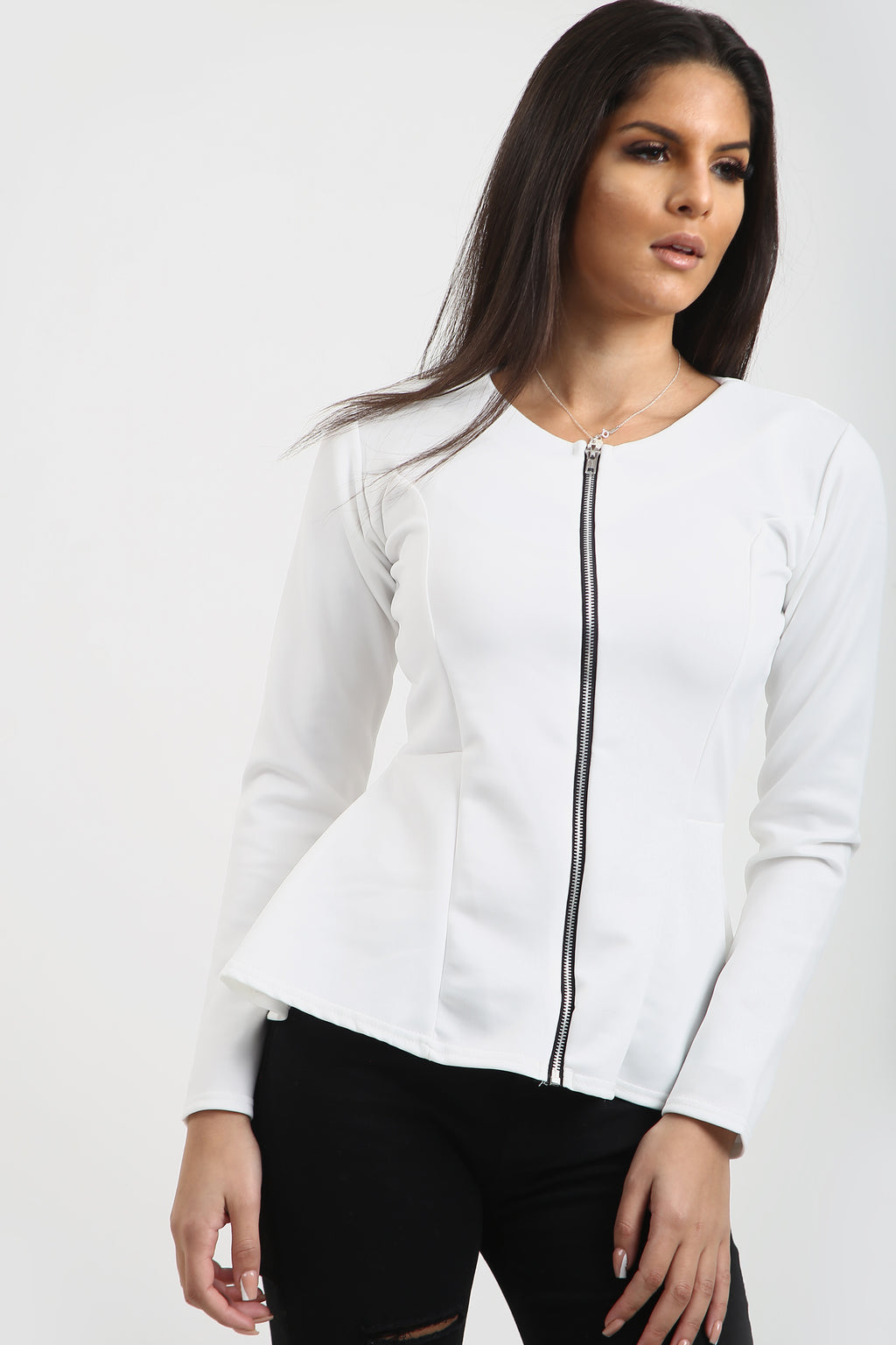 Alice Zip Up Peplum Ruffle Frill Blazer Top