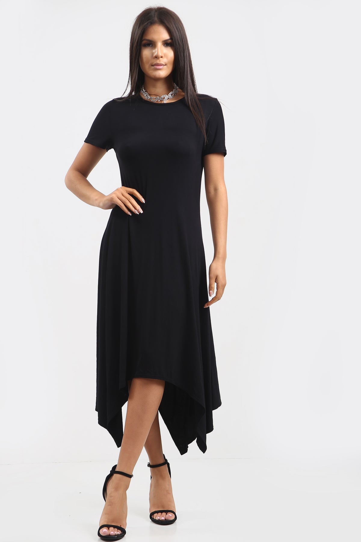 Chloe Hanky Hem Stretchy Swing Midi Dress
