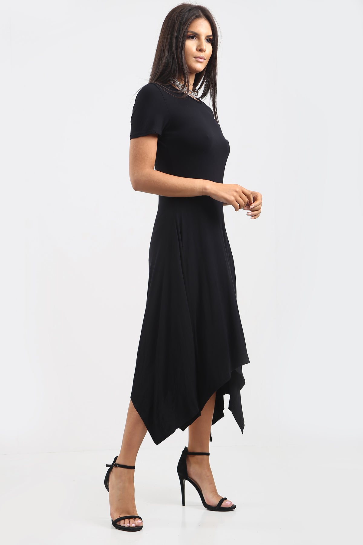 Chloe Hanky Hem Stretchy Swing Midi Dress