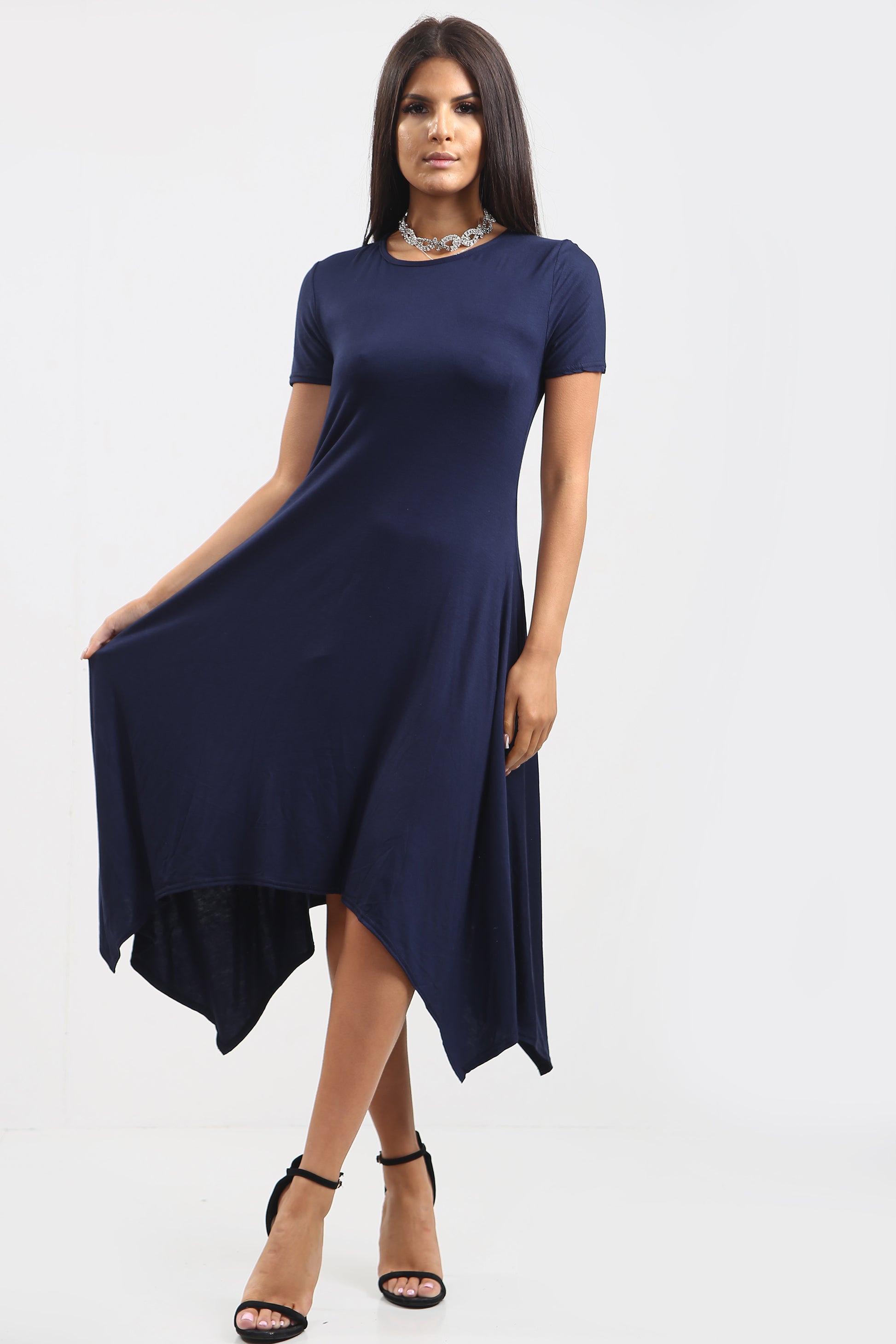 Chloe Hanky Hem Stretchy Swing Midi Dress