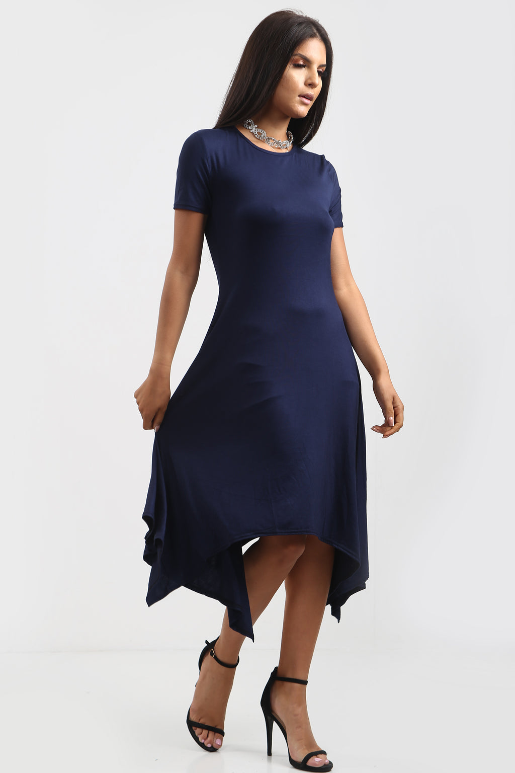 Chloe Hanky Hem Stretchy Swing Midi Dress
