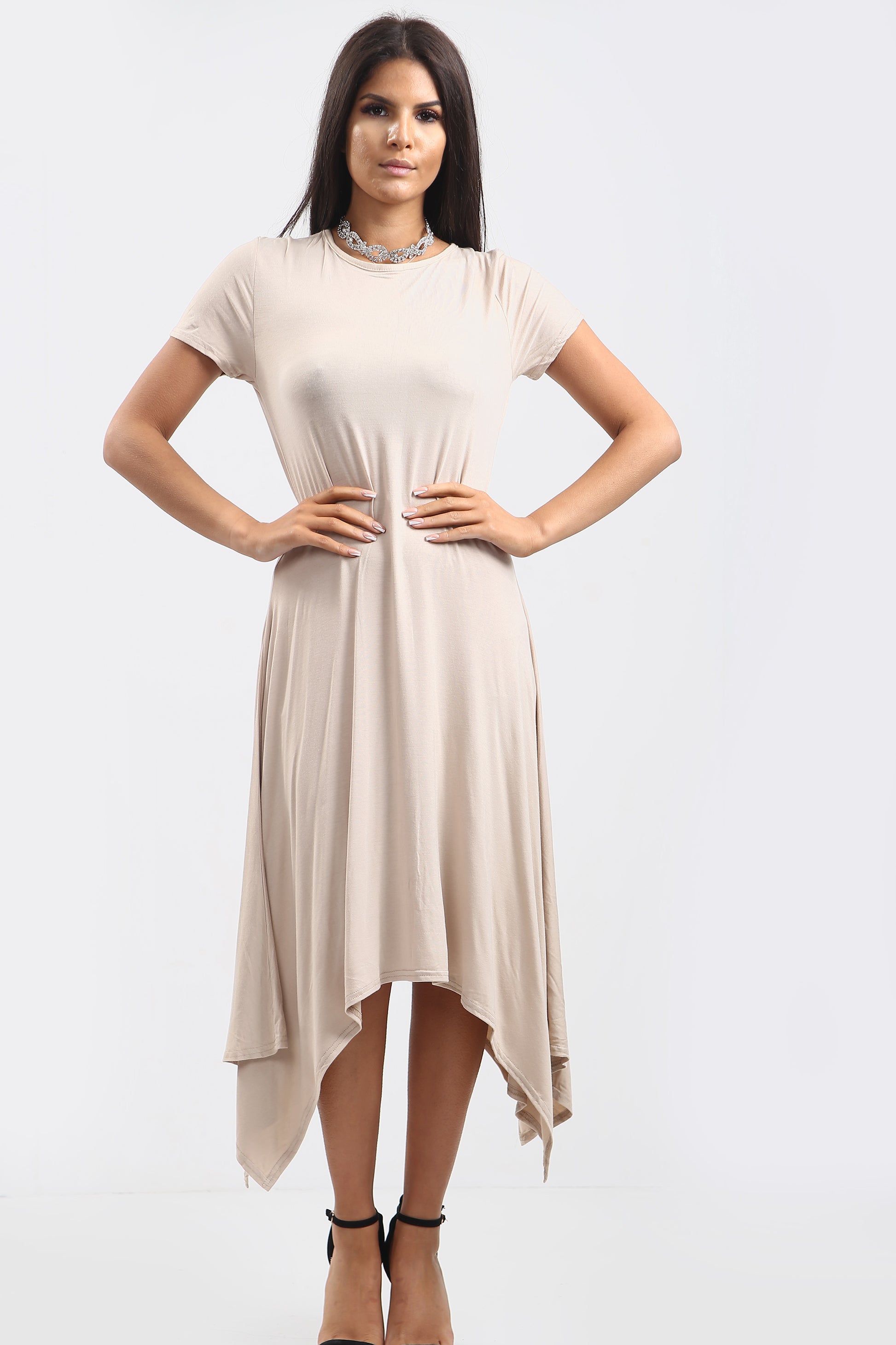 Chloe Hanky Hem Stretchy Swing Midi Dress