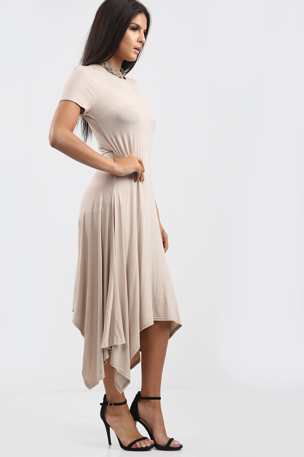 Chloe Hanky Hem Stretchy Swing Midi Dress