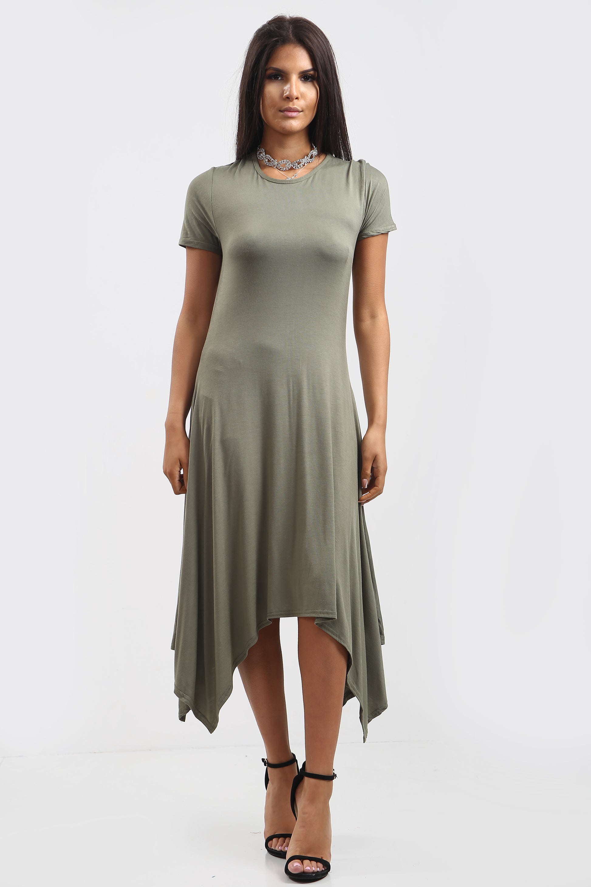 Chloe Hanky Hem Stretchy Swing Midi Dress