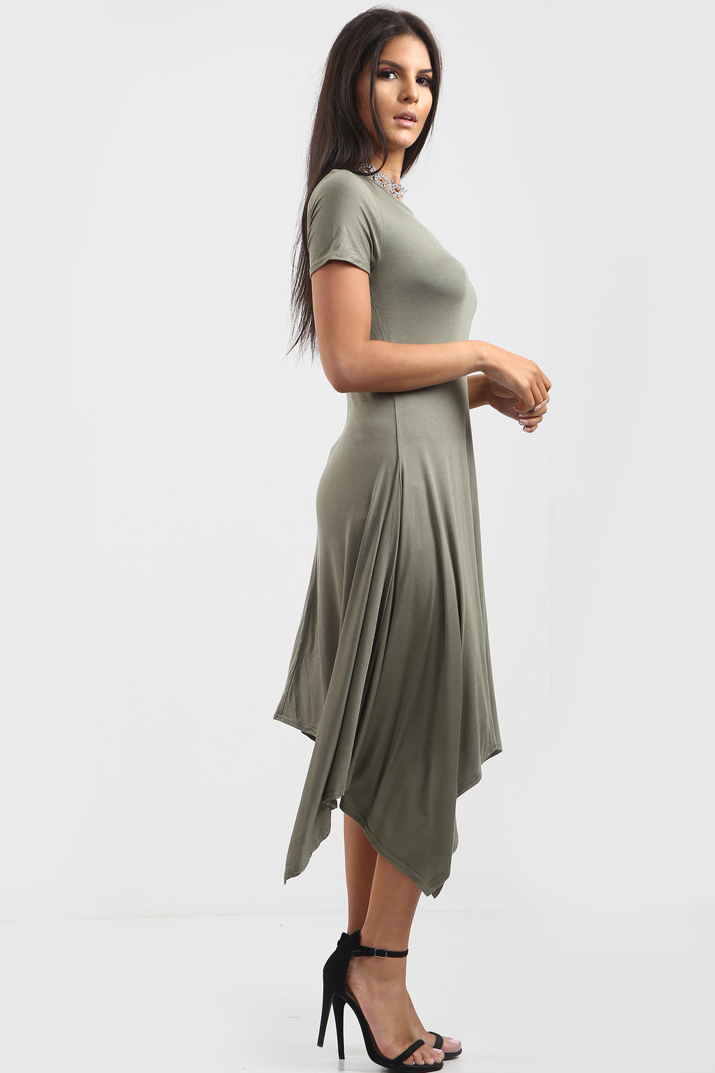 Chloe Hanky Hem Stretchy Swing Midi Dress